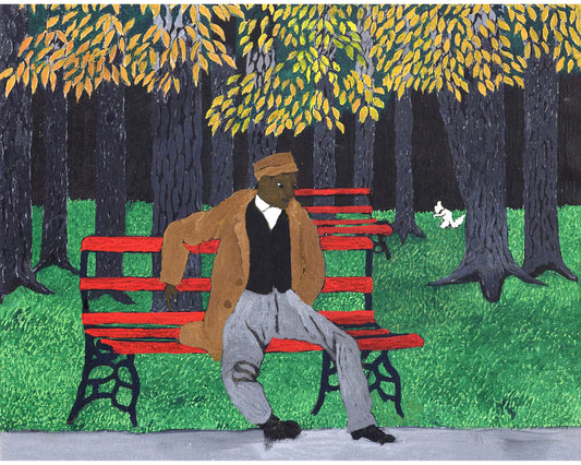 Hombre en un banco del parque | Ardilla blanca | Arte popular estadounidense | Horace Pippin | Arte afroamericano | Artista afroamericano | Arte mural marginal