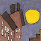 Harlem street scene with moon | 1940's city scene | Vintage African American folk art | Black artist | Primitive Americana wall art