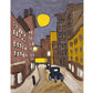 Harlem street scene with moon | 1940's city scene | Vintage African American folk art | Black artist | Primitive Americana wall art