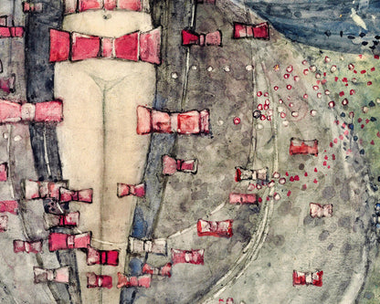 Mujer joven con lazos rojos y rosas | Desnudo femenino vintage | Arte mural Art Nouveau | Frances Macdonald MacNair | Artista femenina