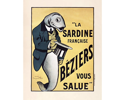 Anuncio de sardinas francesas | Arte de pescado | Arte mural de cocina y comida | Publicidad vintage