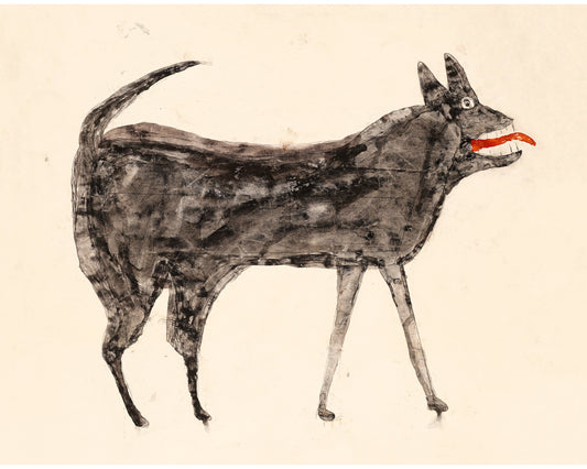 Arte americano de Bill Traylor | Perro negro con lengua roja | Arte popular animal | Artista autodidacta afroamericano | Decoración de pared vintage moderna