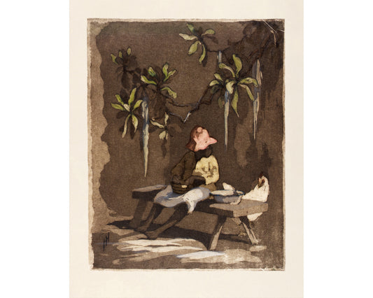 Girl with chicken art | Little Miss Muffet |  Female artist | Helen Hyde | Vintage African American subject