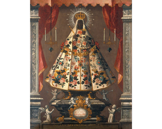 Impresión artística de la Virgen Negra | Pintura de la Virgen María Negra | Decoración de pared de arte popular mexicano | Icono religioso antiguo | Arte español antiguo