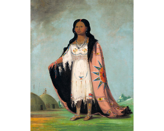 Retrato de una niña | Vestido de nativos americanos | George Catlin | Arte mural vintage de nativos americanos | Pueblos indígenas | Moda de los indios americanos