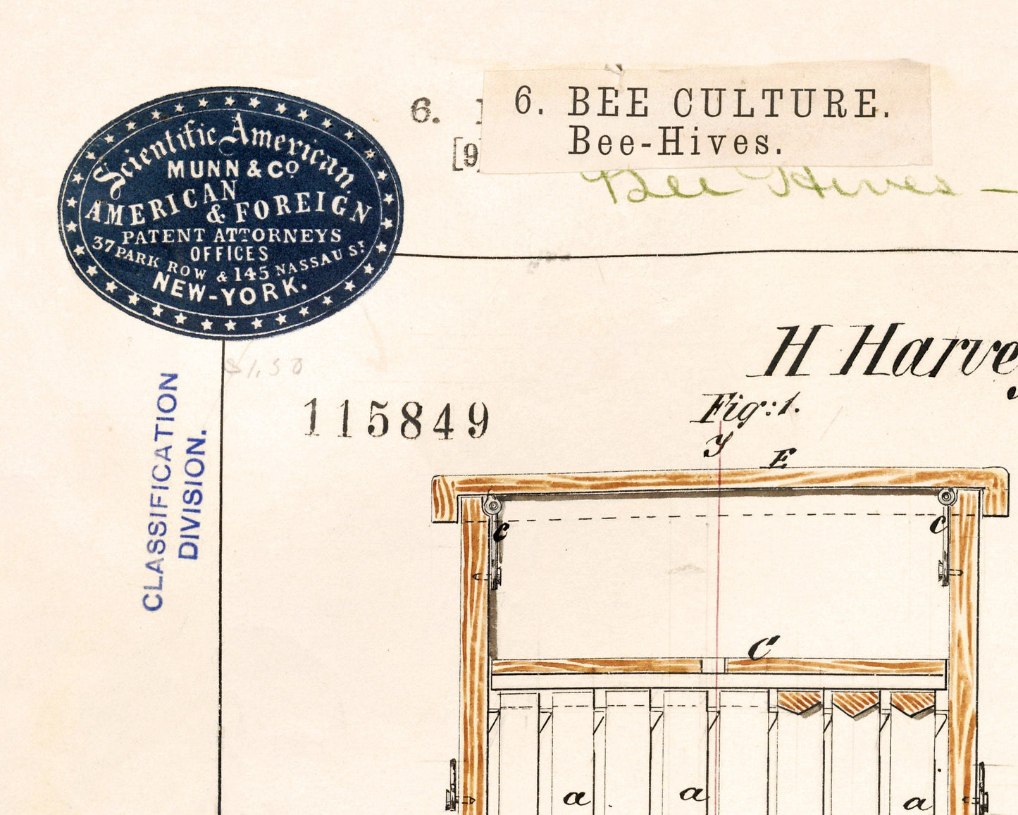 Dibujo de colmena de abejas | Diagrama de ingeniería mecánica antigua | Innovación del siglo XIX | Inventos históricos de pequeñas empresas