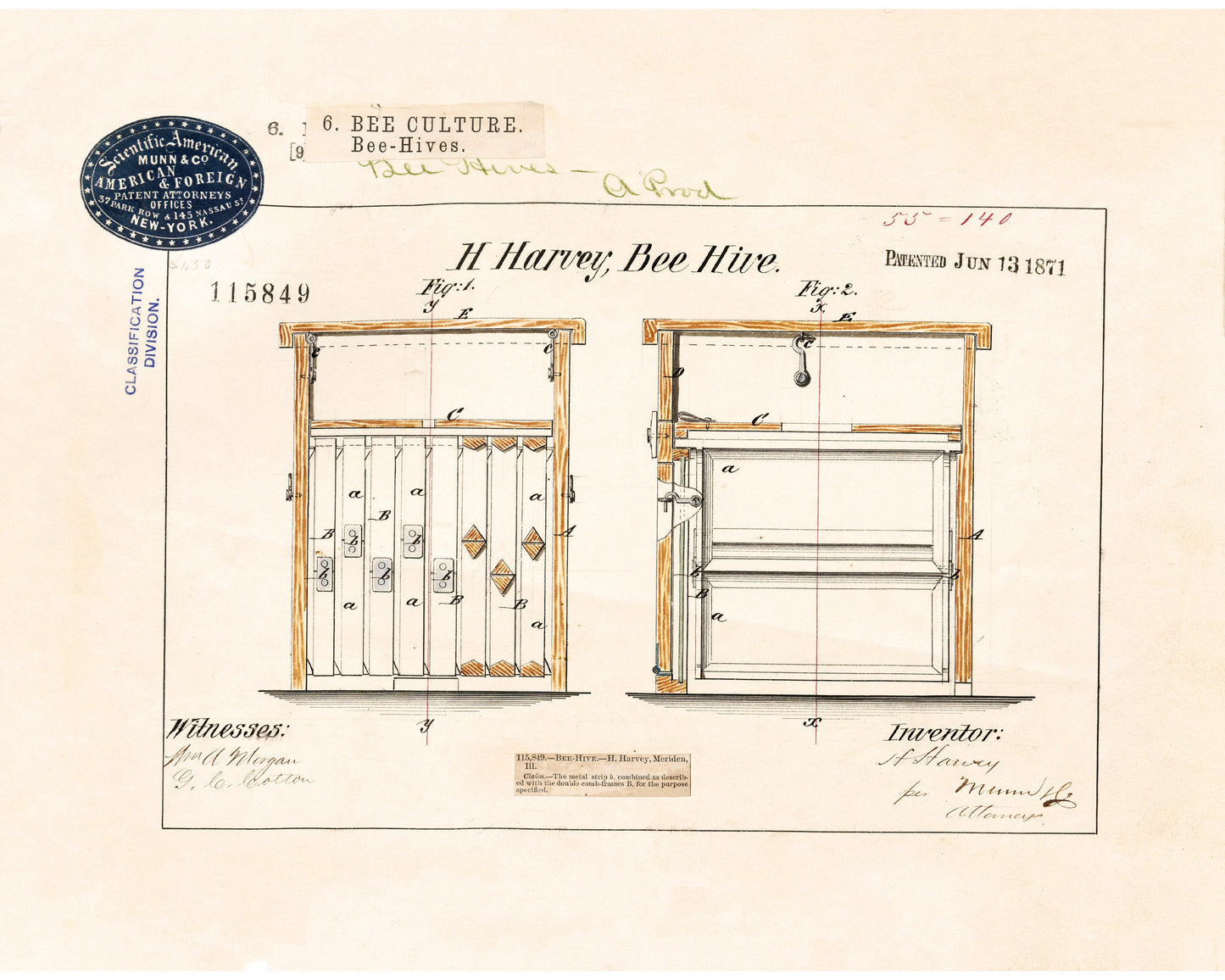 Dibujo de colmena de abejas | Diagrama de ingeniería mecánica antigua | Innovación del siglo XIX | Inventos históricos de pequeñas empresas