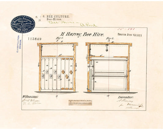 Bee Hive Drawing | Antique mechanical engineering diagram | 19th century innovation | Historical small business inventions