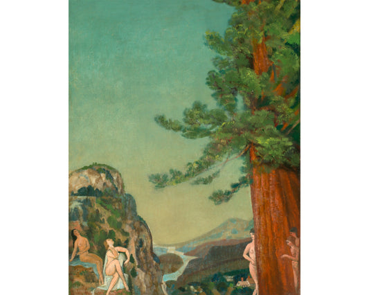 Bellas artes de mujeres nadando | En los acantilados | Arthur B. Davies | Pintura de desnudo femenino | Nadando desnudo | Arte mural de cabaña, lago y baño