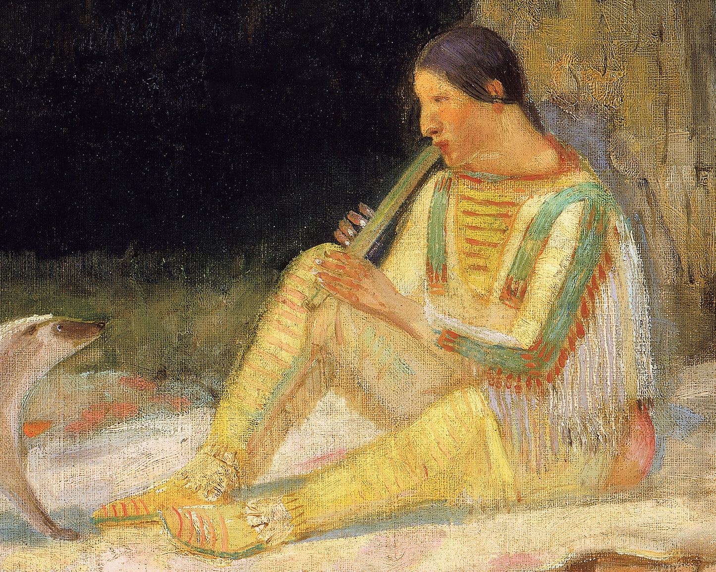 Man playing music to animals painting | The flute player | Winnebago Indians | Native American folklore print | Indigenous peoples wall art