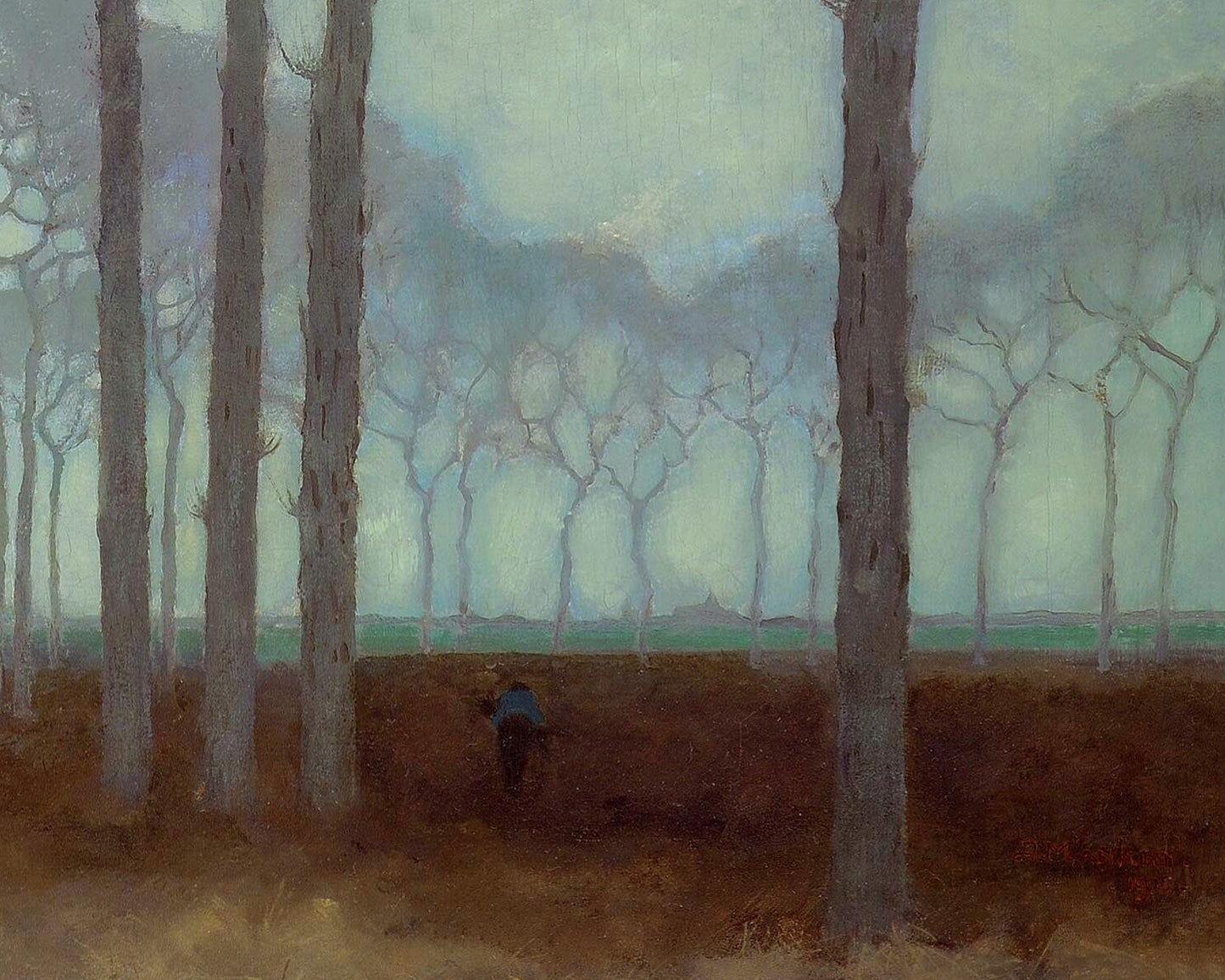 Impresión artística de paisaje brumoso | Hilera de árboles | Pintura de paisaje de ensueño | Bosque místico | Arte mural atmosférico | Arte meteorológico | Jan Mankes