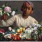 Young woman with peonies | Arranging flowers | Frederic Bazille | Potraiture wall art | 19th century art | Vintage African American subject