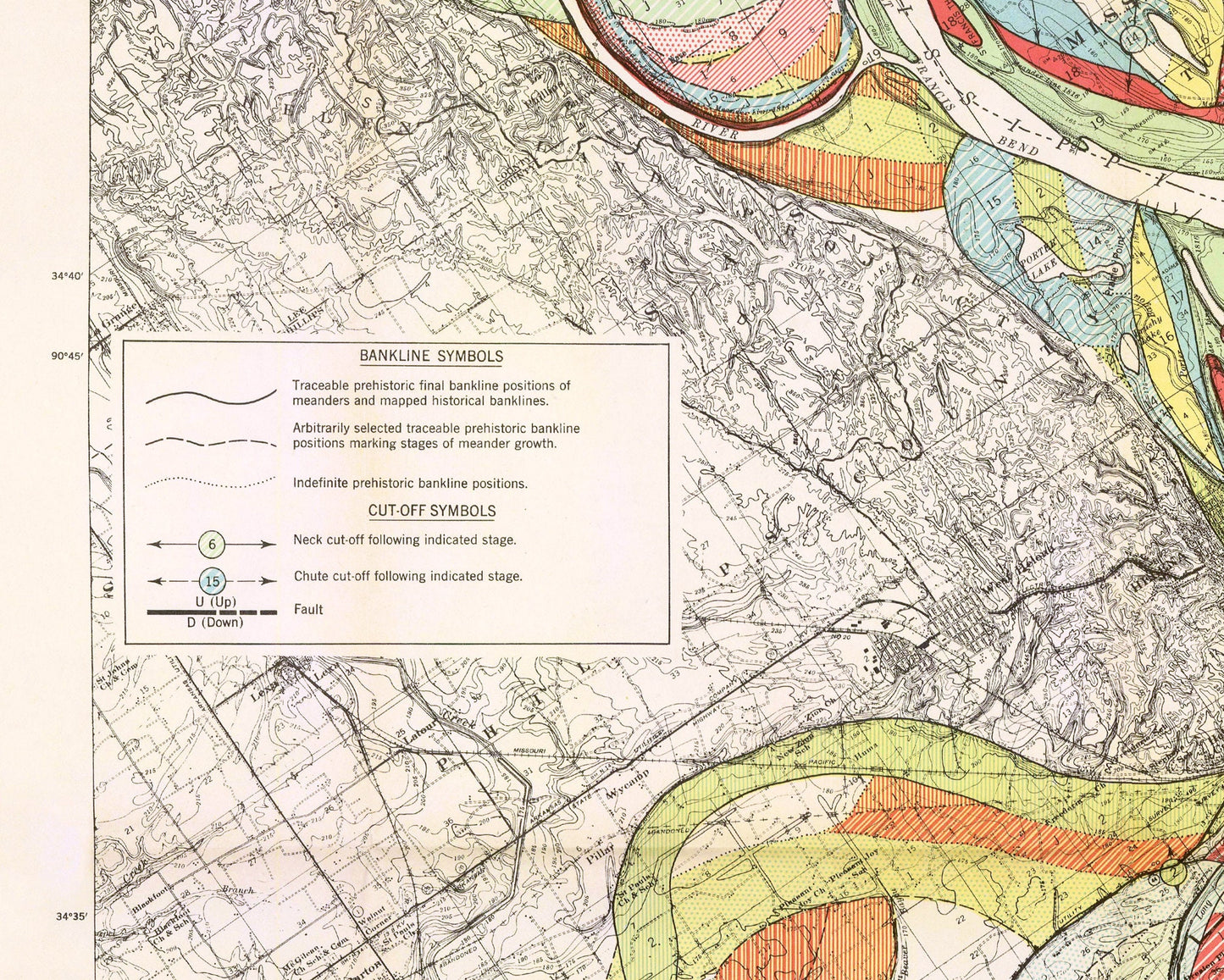 Mississippi River Meander print | Colorful geography wall art | Vintage topographical map  | Antique American cartography | Travelers art