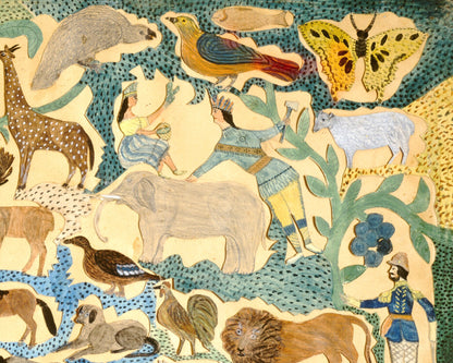 Arte de animales en collage vintage | Arte popular americano | Arte animal inusual | Arte de collage con recortes de papel | Arte primitivo e ingenuo | Animales del siglo XIX