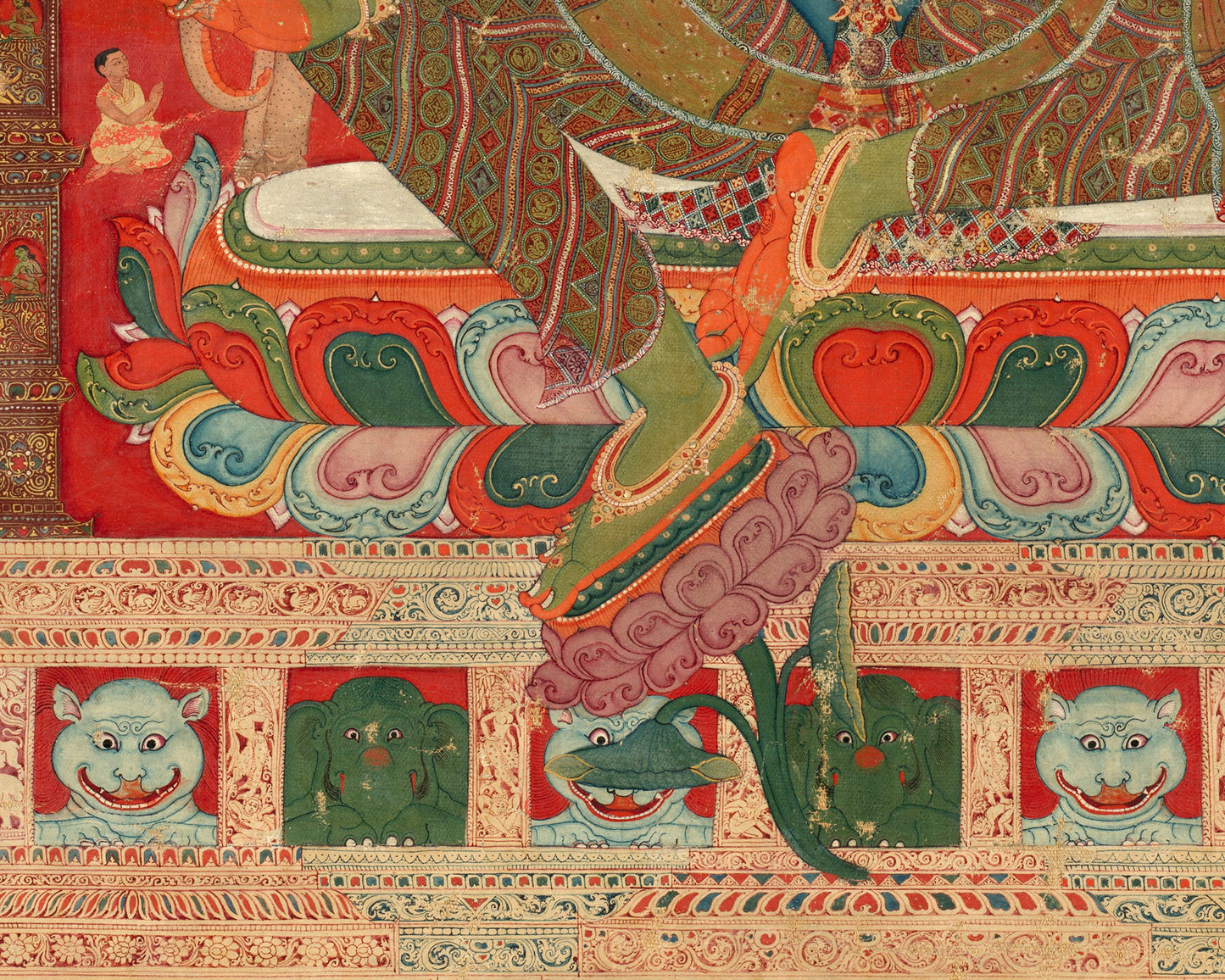 Lámina de arte tibetano | Tara verde | Diosa budista | Arte mural espiritual | Deidad femenina | Animales nepaleses antiguos | Árboles Bodhi | Arte oriental