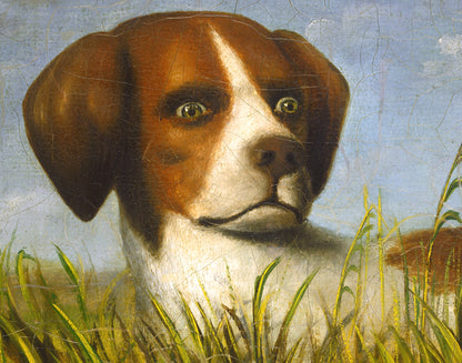 Retrato de perro de caza vintage | Pintura de perro pointer inglés | Arte mural de perro de caza | Perro de caza con urogallo | Arte animal antiguo | DG Stouter