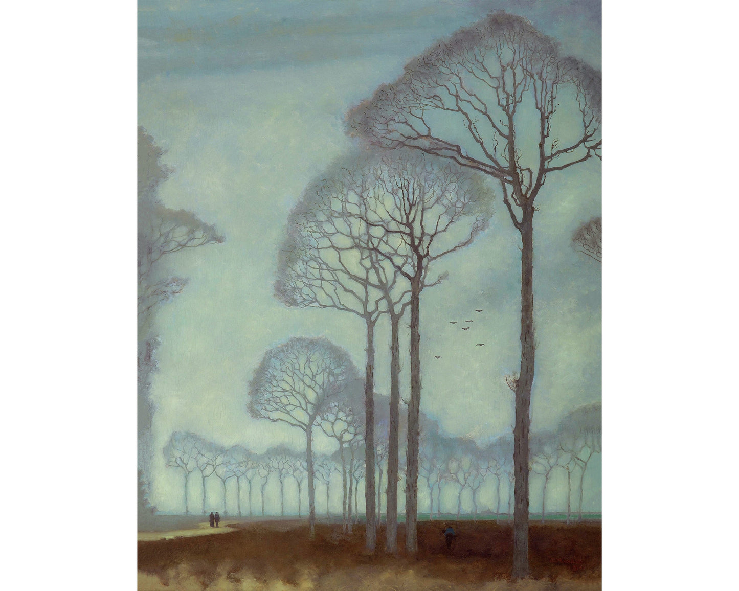 Impresión artística de paisaje brumoso | Hilera de árboles | Pintura de paisaje de ensueño | Bosque místico | Arte mural atmosférico | Arte meteorológico | Jan Mankes