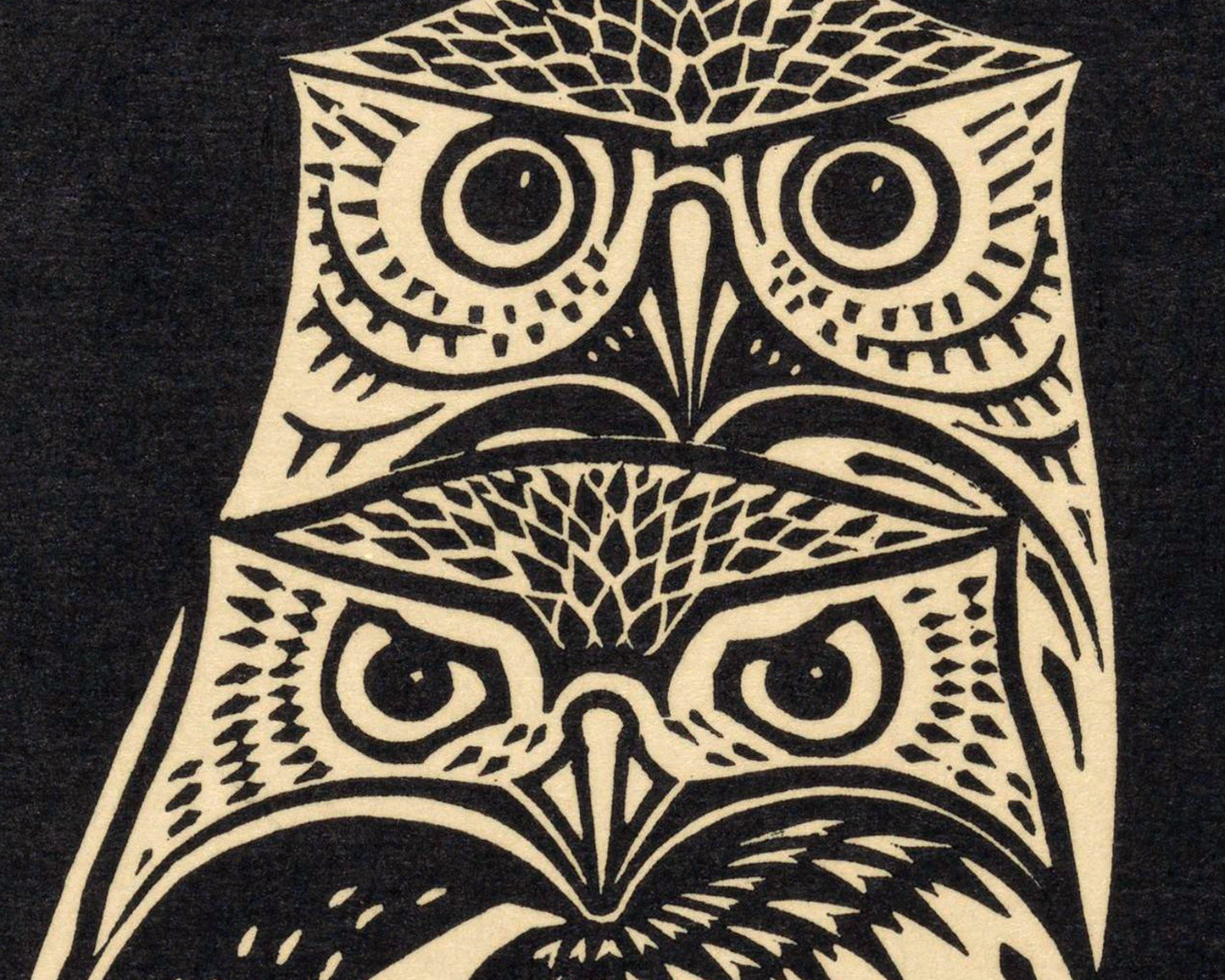 Two Owls by Julie de Graag - Vintage owl art | Female Artist | Woodcut animal wall art | Craftsman style decor | Birds artwork