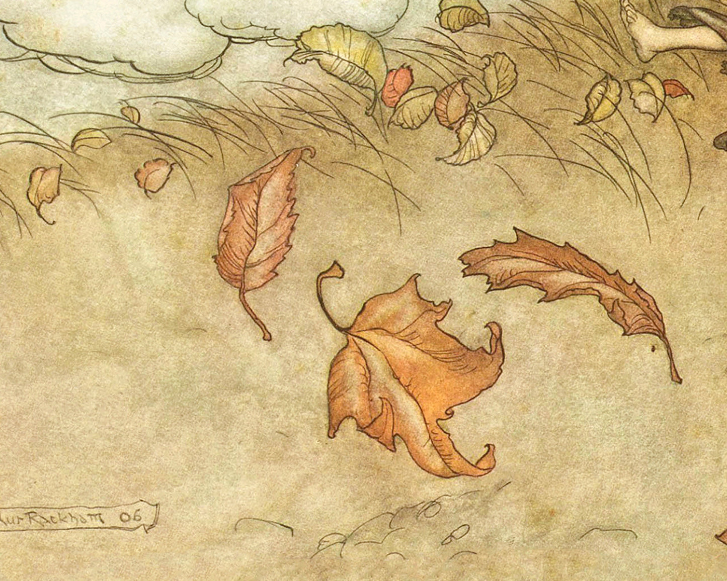 Lámina de hadas de otoño | Ilustración de Arthur Rackham | Arte mural vintage de bosques | Cuadro de cuentos de hadas | Peter Pan | Arte mural otoñal