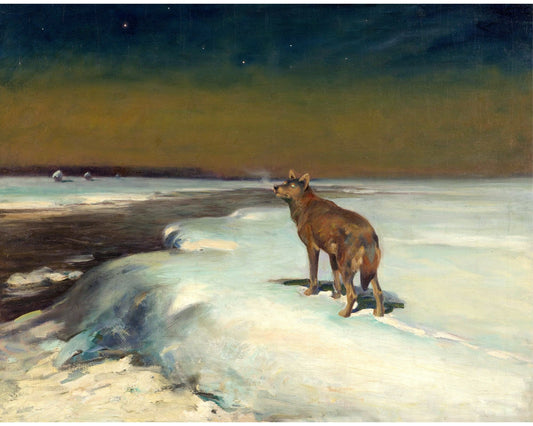 Impresión de arte vintage de vida salvaje | Lobo solitario | Pintura de invierno | Arte mural de animales | Alfred Wierusz Kowalski | Artista polaco