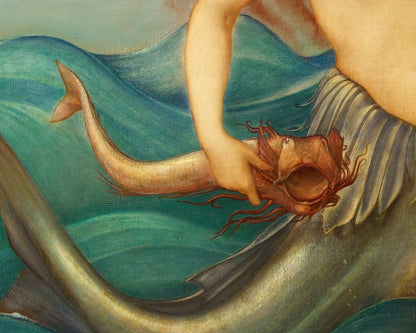 Impresión artística de sirena vintage | Ninfa marina | Pintura de mujer desnuda | Arte mural náutico | Art nouveau | Prerrafaelita | Edward Coley Burne-Jones