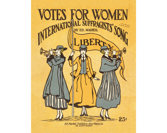 Lámina vintage Votes for Women | Partitura de la canción del movimiento sufragista | Decoración de pared estilo art nouveau | Pintura política histórica | Feminismo en el arte