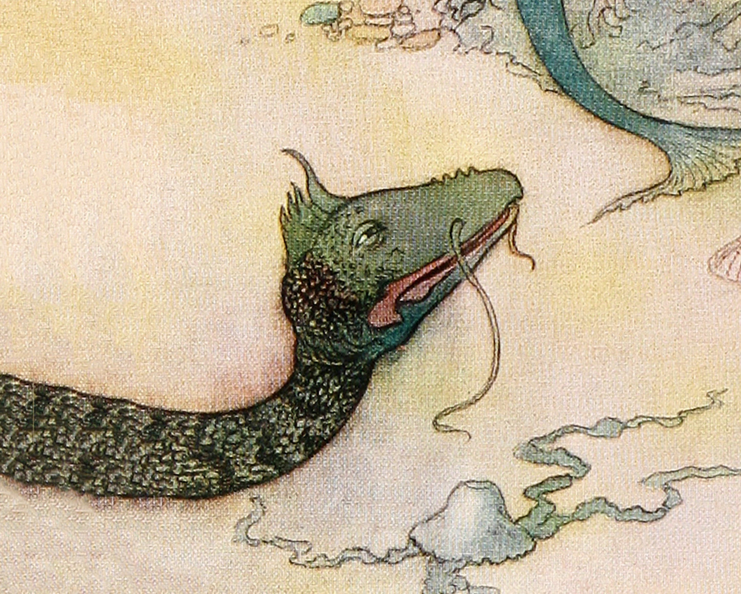 Vintage Mermaid print | Mermaid and sea serpent | Warwick Goble book illustration | Fantasy wall art | Cabin, lake, bathroom decor