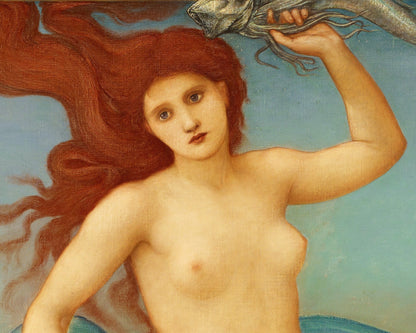 Impresión artística de sirena vintage | Ninfa marina | Pintura de mujer desnuda | Arte mural náutico | Art nouveau | Prerrafaelita | Edward Coley Burne-Jones