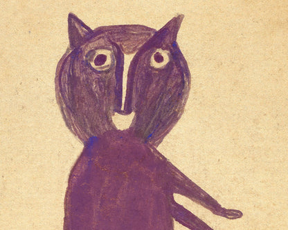 Gato morado | Arte americano de Bill Traylor | Arte popular animal | Dibujo ingenuo | Pintura marginal | Artista autodidacta afroamericano