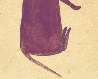 Gato morado | Arte americano de Bill Traylor | Arte popular animal | Dibujo ingenuo | Pintura marginal | Artista autodidacta afroamericano