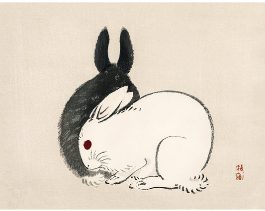 Black and white rabbits by Kōno Bairei (1844-1895)