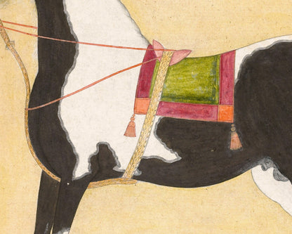 Impresión artística de un caballo | El corcel iraquí Jugaldan | Arte mural de animales | Caballo pinto y silla de montar | Artista indio | Bhavani Das | 1720