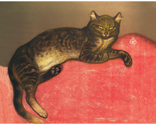 Impresión artística de gato atigrado vintage | Grabado en madera de animales estilo art nouveau | Decoración vintage moderna | Listo para enmarcar y regalar | Steinlen