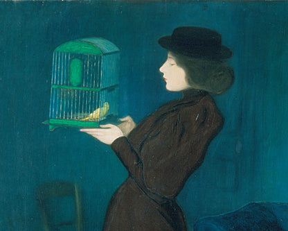 Mujer y pájaro de la vendimia | Mujer con una jaula | Arte de la pared del retrato | Moda del siglo XIX | József Rippl-Rónai | pintor húngaro