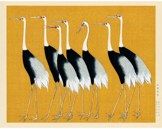 Grúa vintage colorida | Ogata Korin | Arte de aves acuáticas | Lámina de historia natural | Arte mural de animales | Decoración vintage moderna | Regalo ecológico