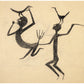 Bill Traylor Americana art | Two Figures with Pitchfork & Birds | Animal folk art | Outsider wall art | African American self-taught artist