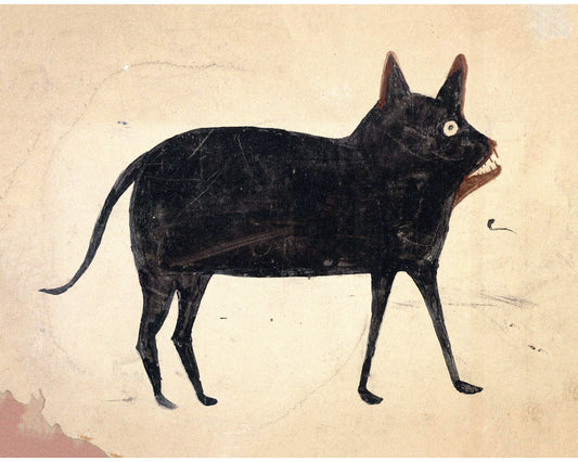 Arte americano de Bill Traylor | Gato con mandíbula marrón | Arte popular animal | Arte mural marginal | Artista autodidacta afroamericano | Impresión ingenua