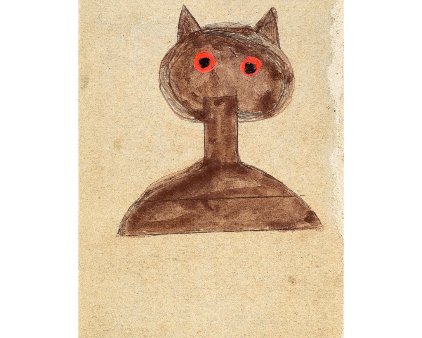 Bill Traylor Americana art | Cat with Red Eyes | Animal folk art | Outsider wall art | African American self-taught artist | Naive print