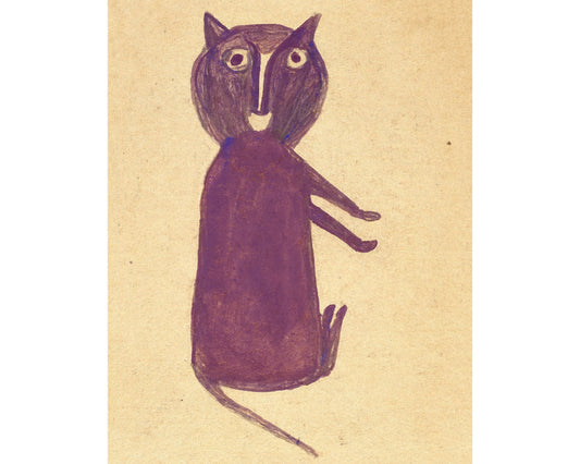 Purple cat | Bill Traylor Americana art | Animal folk art | Naive drawing | Outsider painting | African American self-taught artist