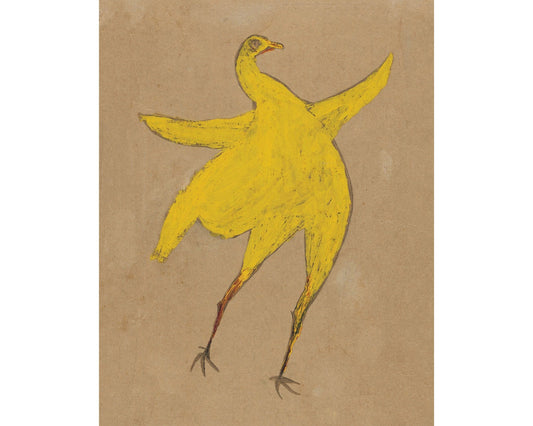 Arte americano de Bill Traylor | Pollo amarillo sobre cartón | Arte popular de granja | Artista autodidacta afroamericano | Decoración de pared vintage moderna