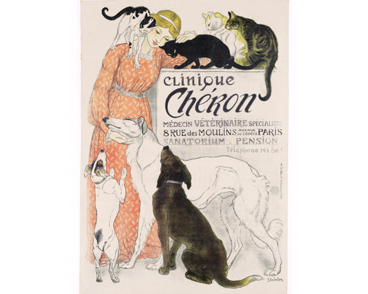 Anuncio de veterinario vintage francés | Impresión de bellas artes Giclée | Clínica Cheron en París, Francia | Decoración vintage moderna | Regalo ecológico