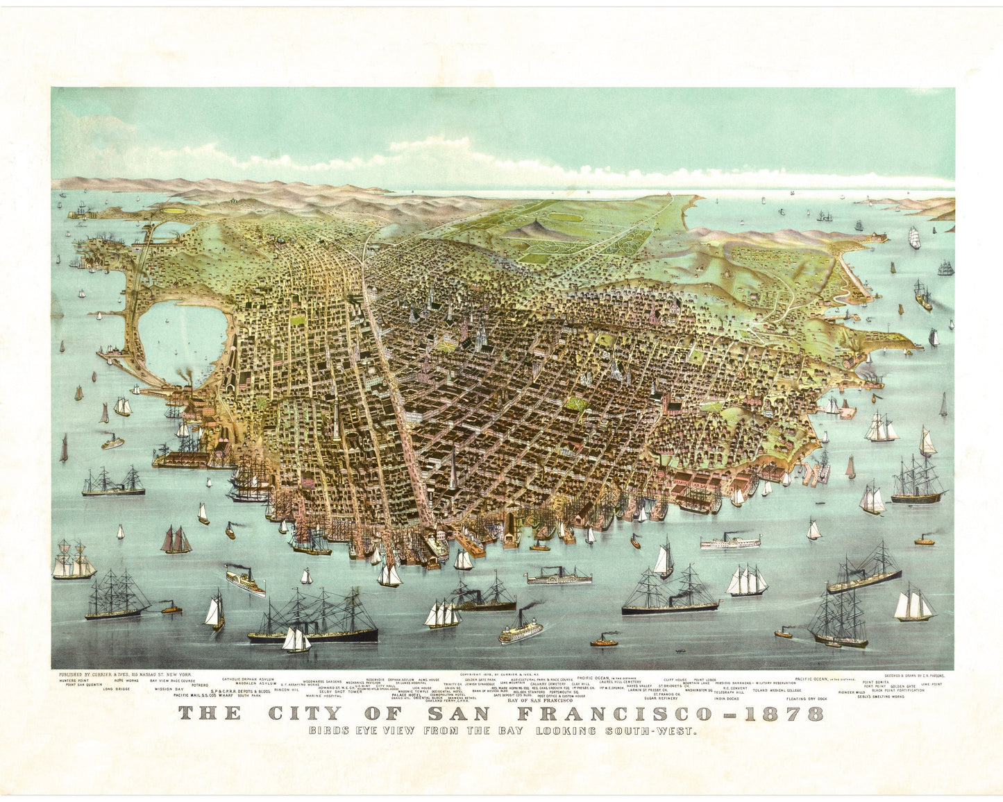 Antique San Francisco map | Bird's eye view of the bay | Vintage American cartography | Travelers wall art | Modern vintage Decor