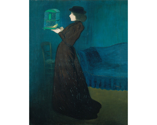 Mujer y pájaro de la vendimia | Mujer con una jaula | Arte de la pared del retrato | Moda del siglo XIX | József Rippl-Rónai | pintor húngaro