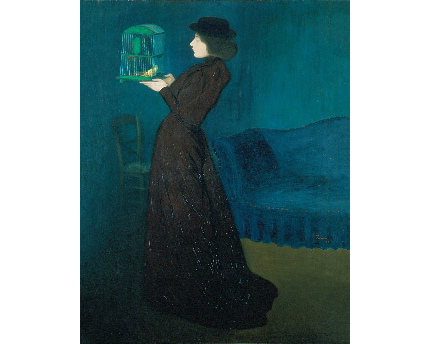 Vintage woman and bird | Woman with a Birdcage | Portraiture wall art | 19th century fashion | József Rippl-Rónai | Hungarian painter