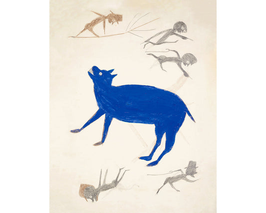 Arte americano de Bill Traylor | Animal azul con figuras | Arte popular animal | Artista autodidacta afroamericano | Decoración de pared vintage moderna