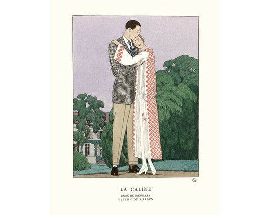 Vintage French fashion | Man and woman hugging | Love & Valentine | 1920's fashion plate | Art deco style art | Eco-friendly gift