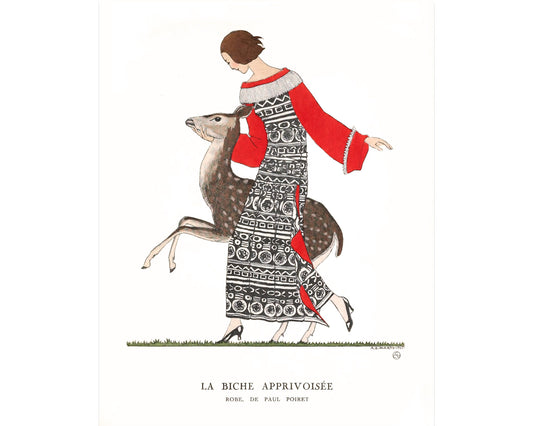 Decoración navideña francesa antigua: ilustración de moda de los años 20: The Tame Doe