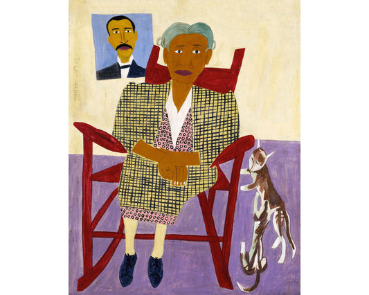 Retrato familiar con gato | Mamá y papá | William H. Johnson | Arte popular afroamericano vintage | Artista negro | Arte mural primitivo americano