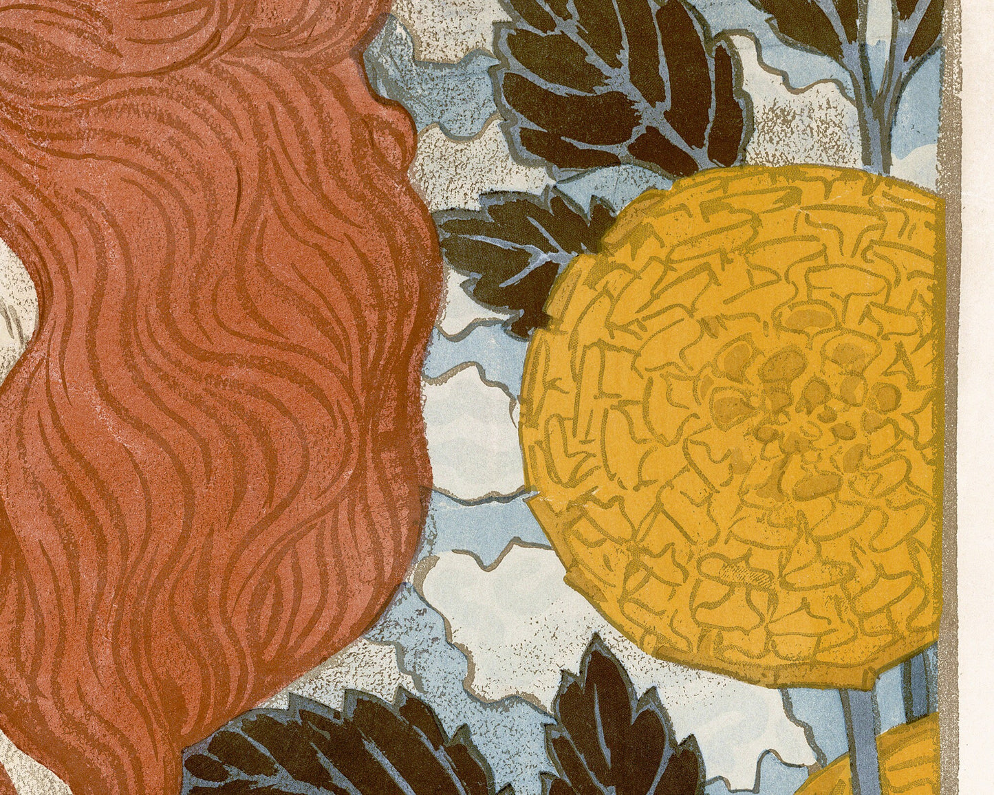 Cabeza roja vintage con flores | Impresión de bellas artes | Coquetterie | Eugene Grasset | Impresión de arte femenino | Arte mural art nouveau | Artista francés