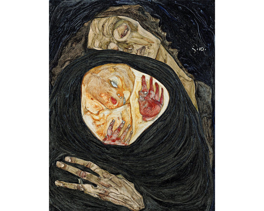 Mother and Child fine art print | Expressionism wall art | Modern minimalist decor | Dark art | Egon Schiele